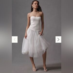 BHLDN Strapless A-Line Satin Tulle-Skirt Midi Dress